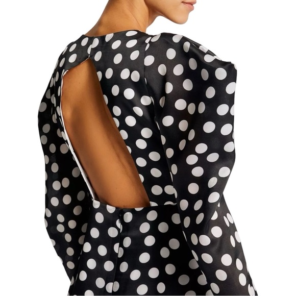 NWT CAROLINA HERRERA Polka Dot Silk Organza Puff Sleeve Dress Black White Size 8 - Picture 15 of 16